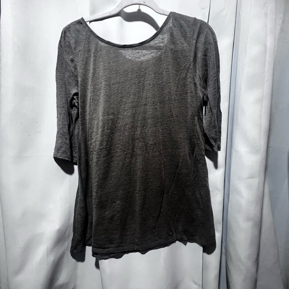 Eileen Fisher Charcoal Linen Embellished Scoop Neck Top Sz M - Picture 3 of 5